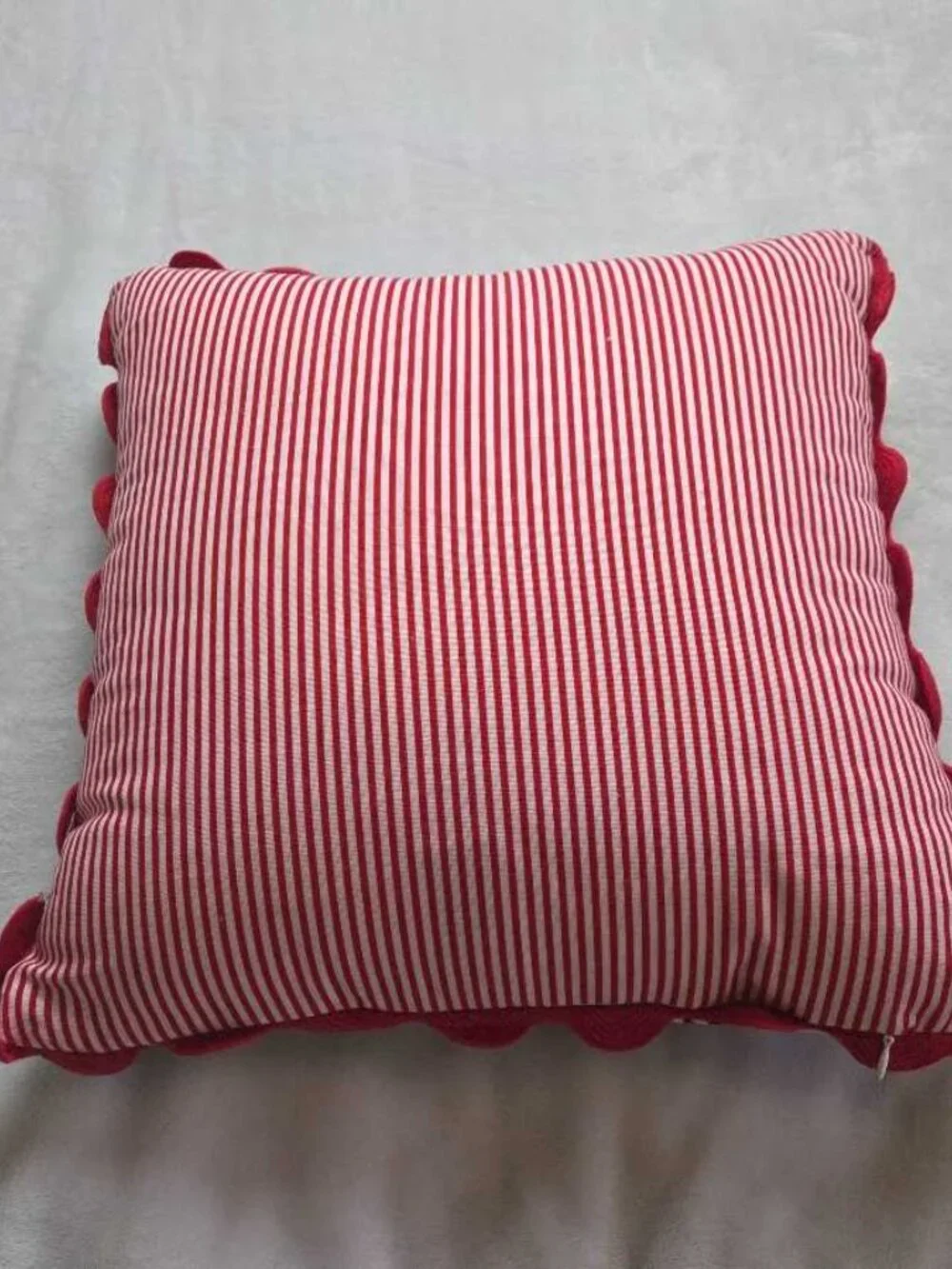 New Anthropologie Valentine's Day cotton embroidered heart stripe scallop pillow